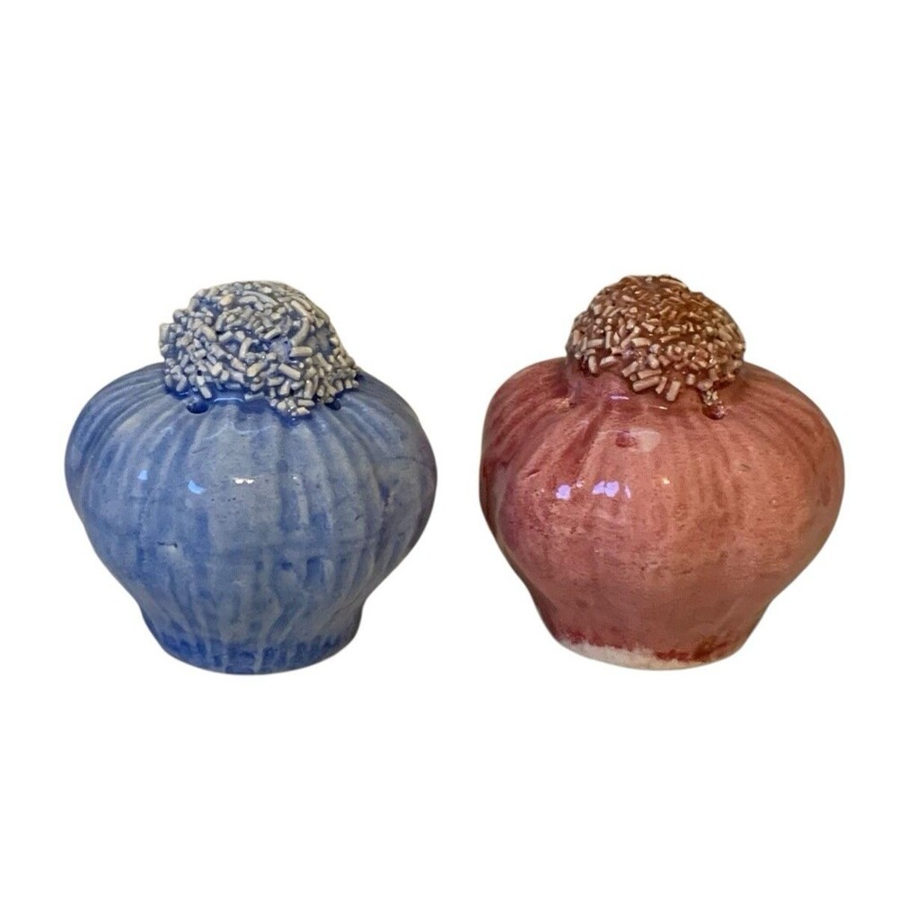 Vintage Rare Pink and Blue Garlic Shaped Salt and Pepper Shaker Set